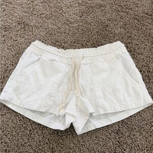 ROXY White Drawstring Linen Blend Shorts